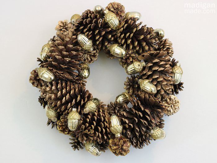 Gilded Pinecone Wreath Craft - tutorial at madiganmade.com
