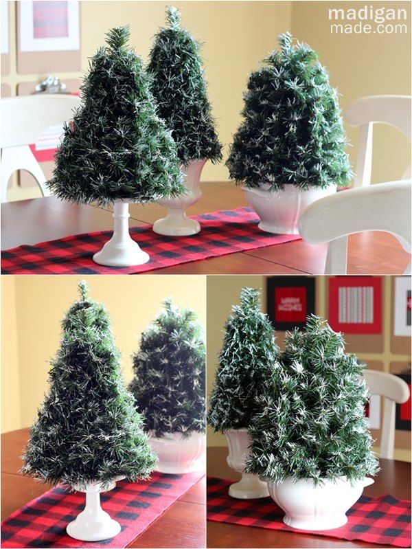 DIY Flocked Mini Topiary Trees in White Containers