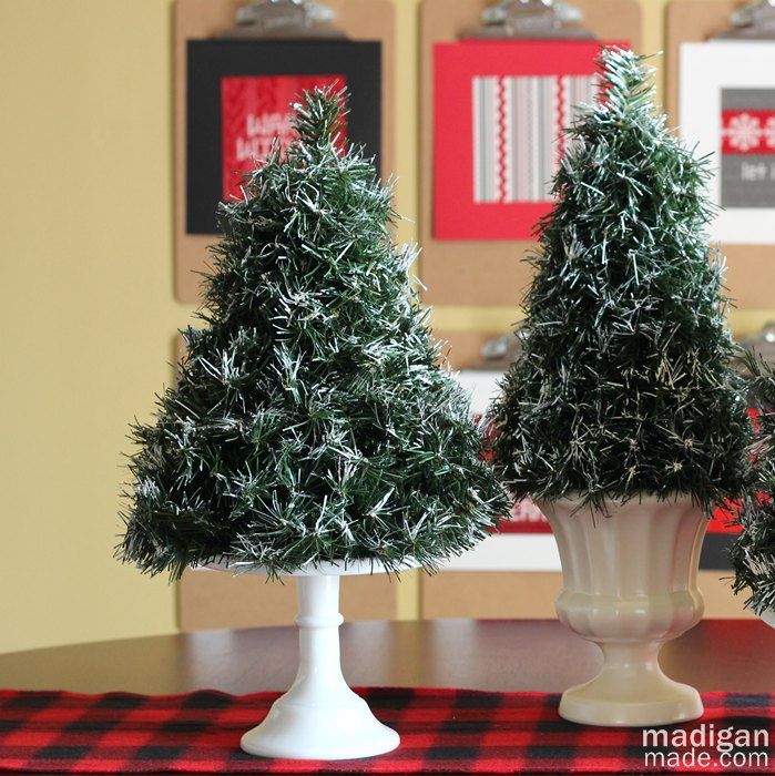 DIY mini frosted topiary evergreen trees 