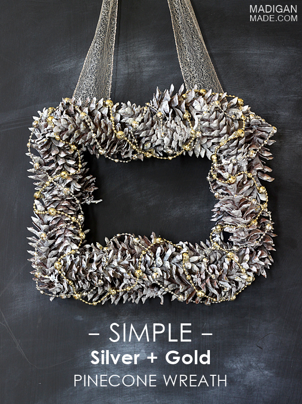 Simple DIY silver and gold pinecone wreath