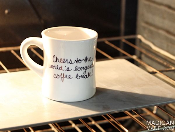 DIY sharpie mug - bake it in the oven to set the ink