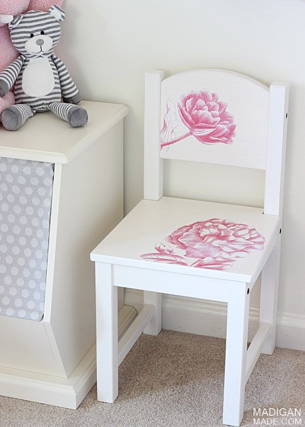 IKEA kids chair hack with photo transfer flower images