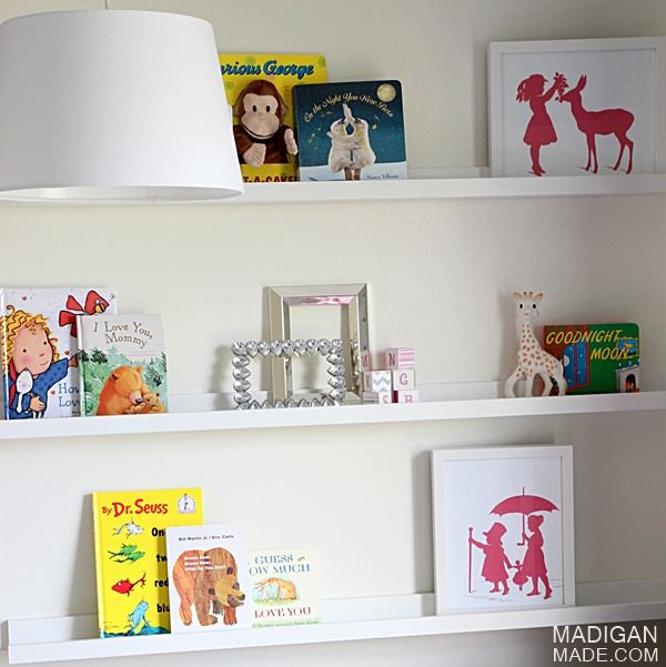 book ledges for a childrens nursery - love this idea for wall decor!