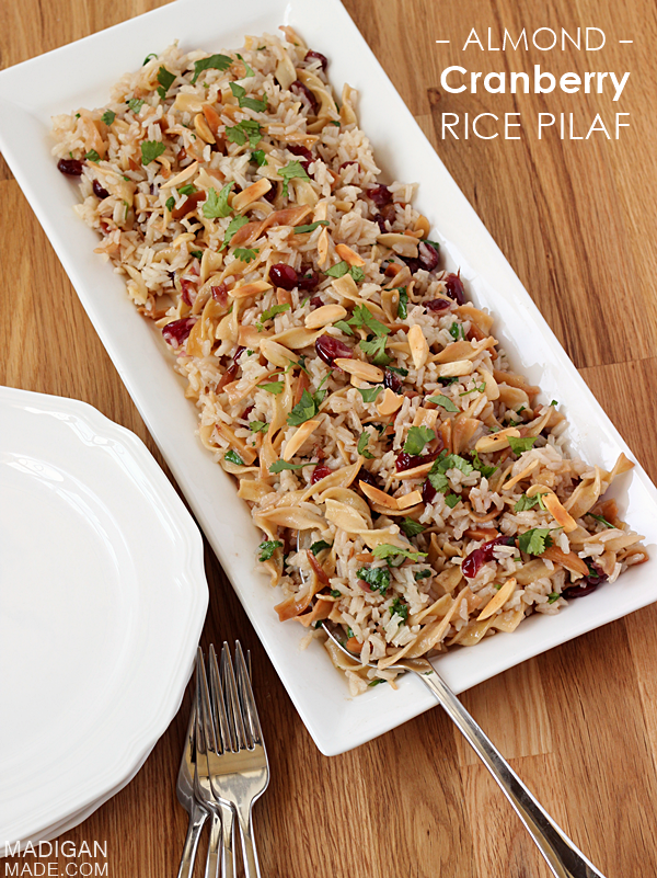 Cranberry almond rice pilaf recipe. (Plus 11 other awesome ideas to complete a holiday meal in style!) 