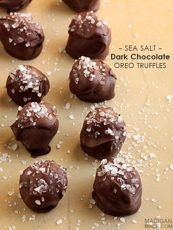 Dark chocolate and sea salt OREO cookie truffles #oreocookieballs