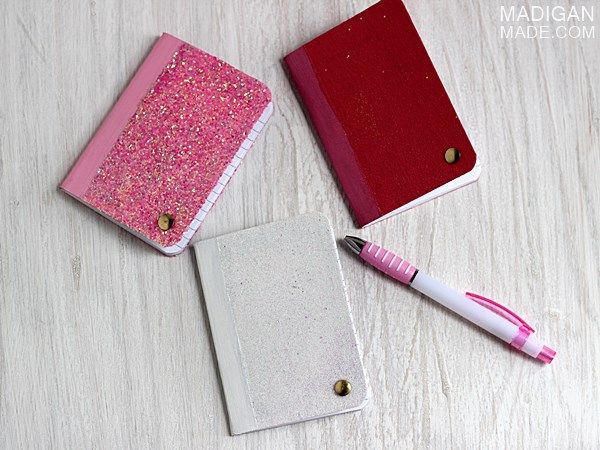 DIY glitter covered mini notebooks