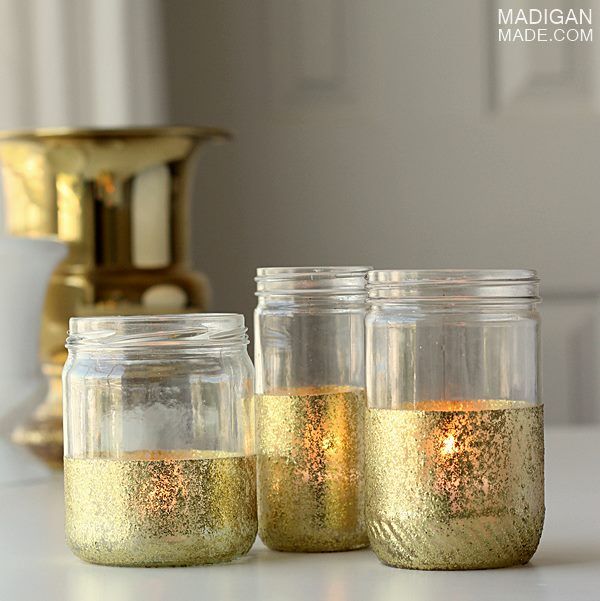 DIY glitter and gold painted jars. Step-by-step instructions.