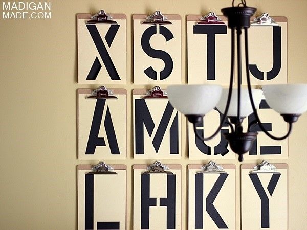 Easy typography wall art with stencils and clip boards