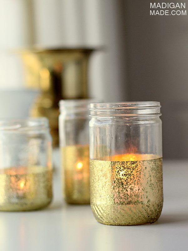 DIY gold glitter dipped jars 