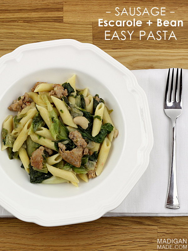 Sausage, Escarole and Beans with Pasta - a perfect winter weeknight meal idea!