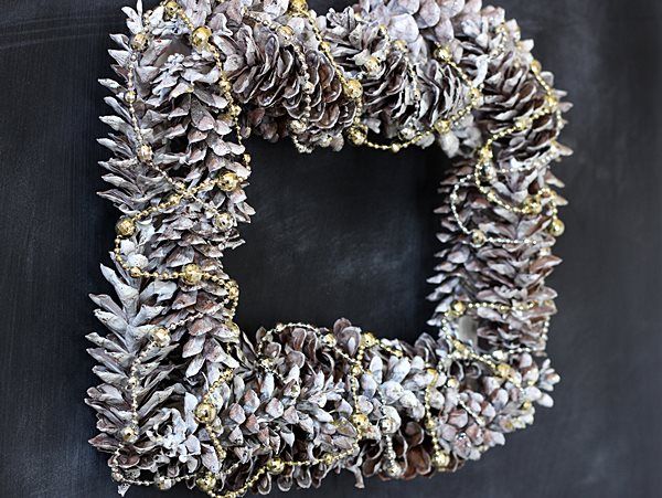 Simple silver and gold pinecone wreath