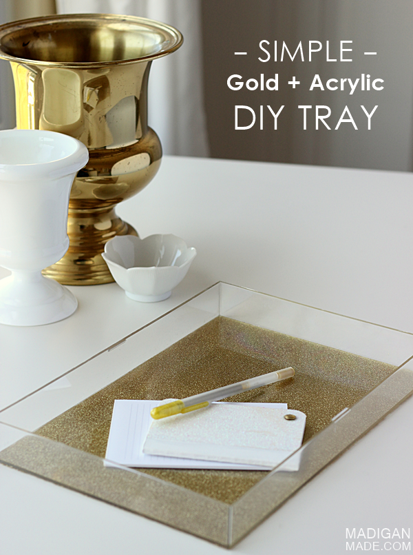Simple gold and glitter acrylic DIY tray (made from an old clear box frame!) 