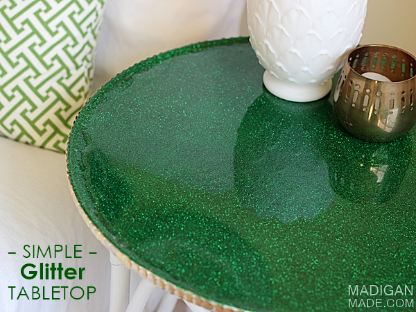 simple green glitter covered table using resin