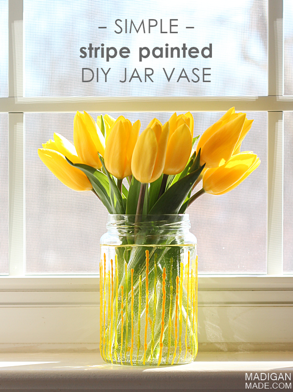 Easy Yellow Stripe DIY Painted Spring Vase