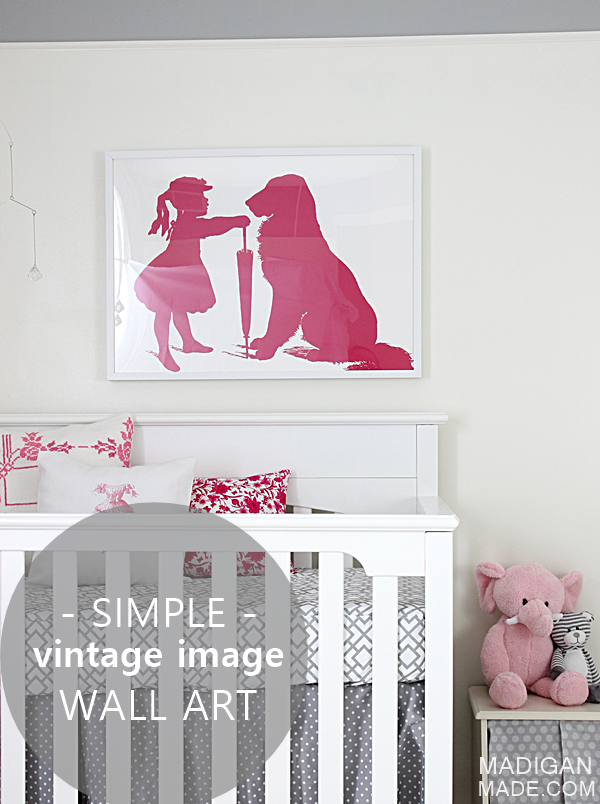 Simple vintage image DIY wall art for a baby girl nursery