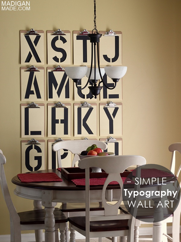 Simple typography wall art with clip boards