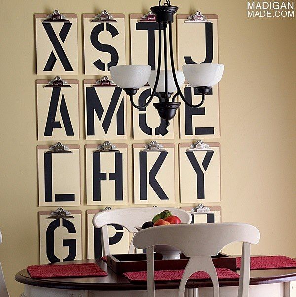 Clip board typography wall art with oversized stencils