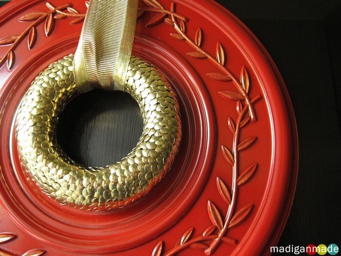 Layered Red Round Molding and Brass Tack Wreath 