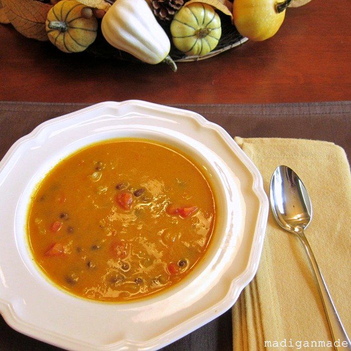 curried pumpkin, coconut and black bean soup