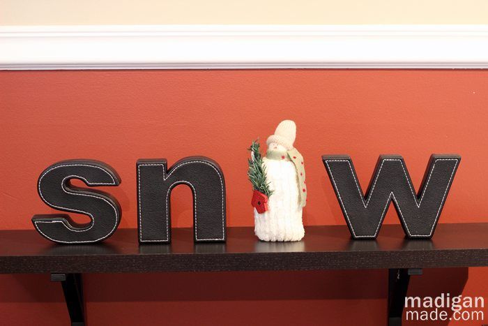 Cute snowman decor idea with typography letters - part of the holiday home tour at madiganmade.com