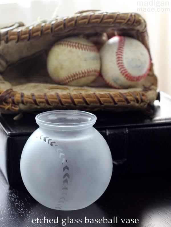 Etched glass craft: make a baseball vase! 