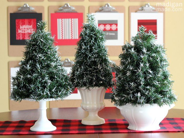 Simple tutorial for DIY flocked topiary evergreens - mini versions! (at madiganmade.com)