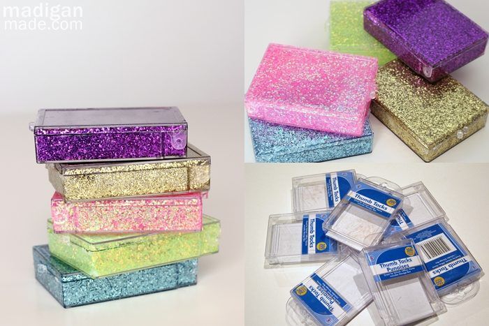 Turn plastic containers into sparkly storage or gifts - tutorial at madiganmade.com