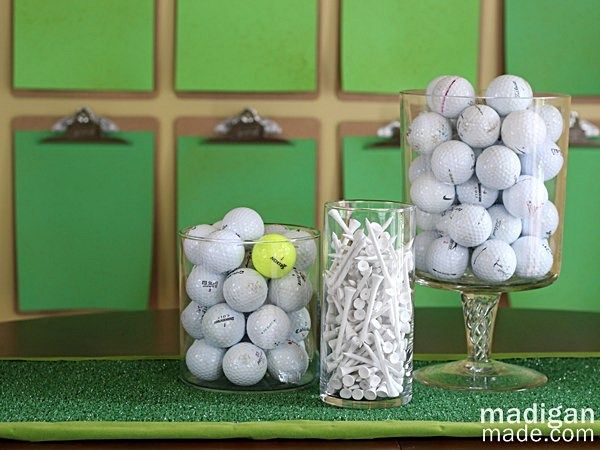 Golf ball vase filler and astroturf table runner
