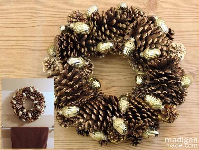 Beautiful pine cone wreath - part of the holiday home tour at madiganmade.com