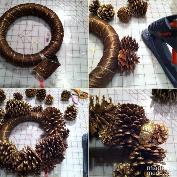 how to make a pine cone wreath