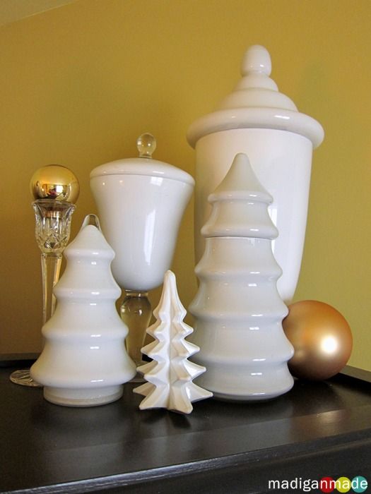 milkglass trees gold holiday display