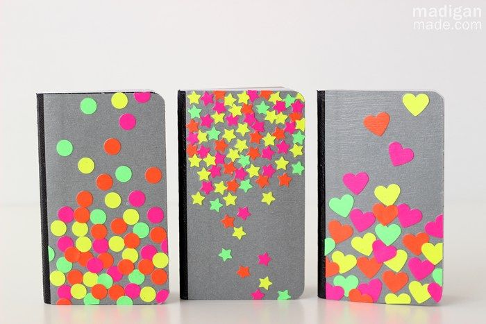 neon decoupaged notebooks