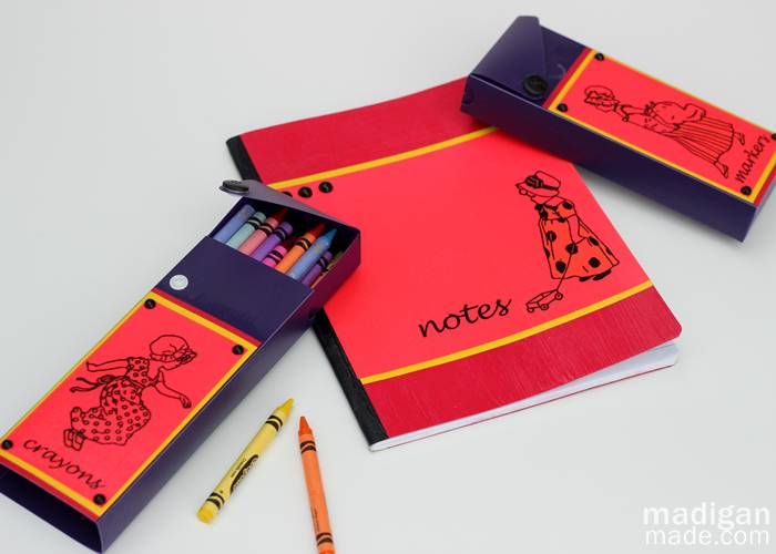 bright paper and decoupaged vintage school supplies - madiganmade.com bright paper and decoupaged vintage school supplies - madiganmade.com