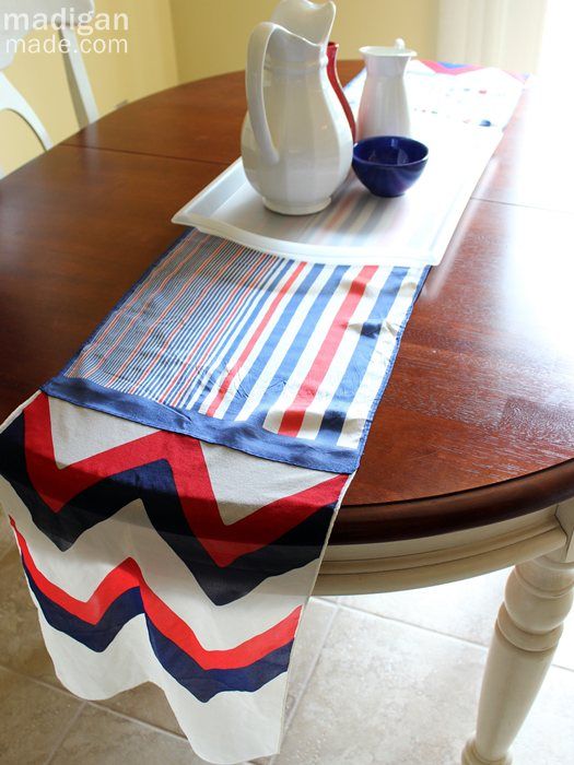 A Patriotic No-Sew Table Runner from Scarves - Rosyscription