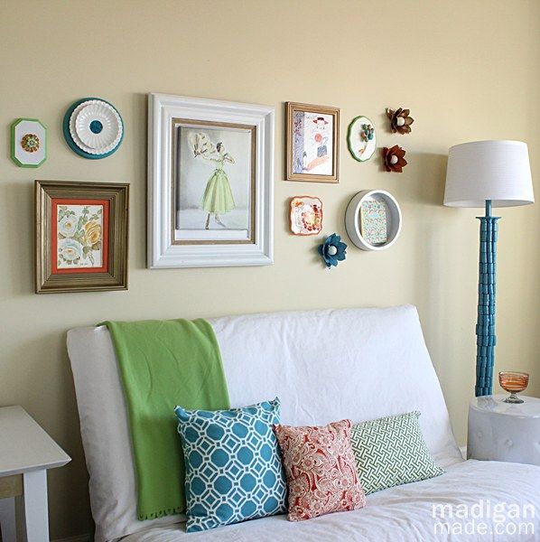 Office decor with colorful floral gallery wall (part of the Summer Tour of Homes with The Shabby Creek Cottage)