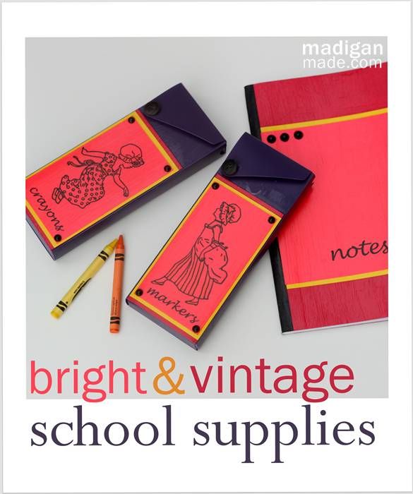 bright and vintage decoupaged school supplies - madiganmade.com bright and vintage decoupaged school supplies - madiganmade.com