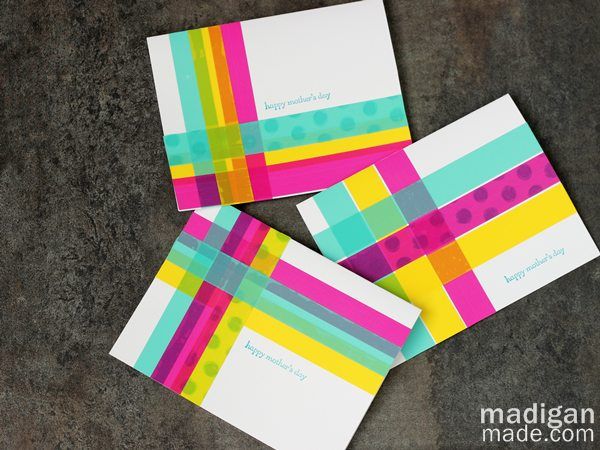 washi tape cards with CMYK colors and plaid patterns