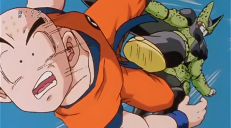 Cell delivers the customary "Kuririn gets it first". 