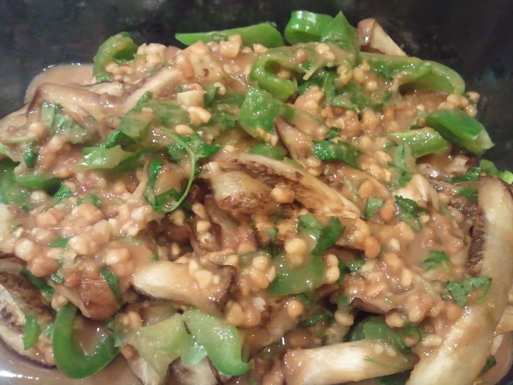 eggplant and peppers with spicy peanut sauce