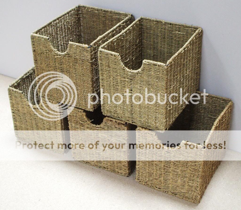 Set of 5 Large Metal Framed Woven Natural Seagrass Folding Storage Baskets