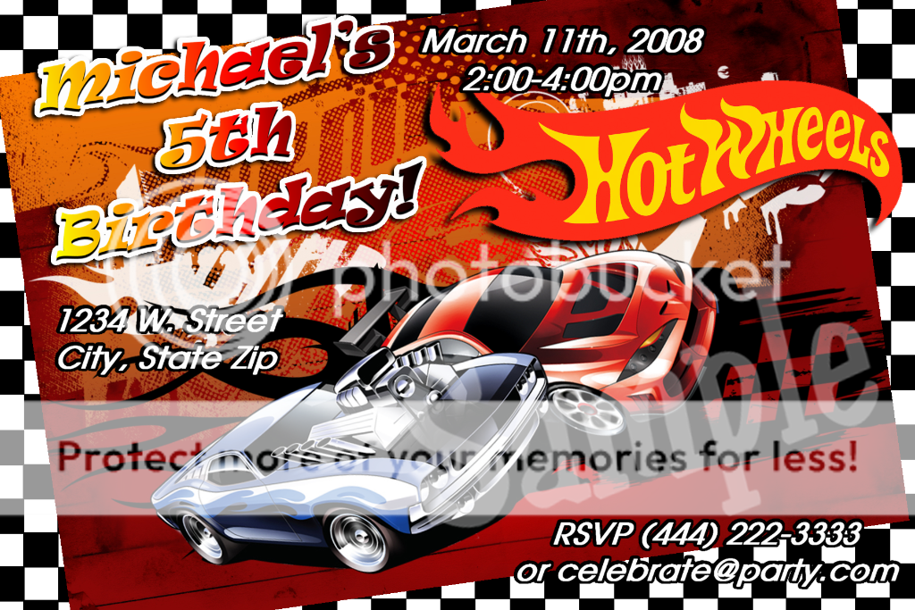 Hot Wheels Car Custom Personalized Birthday Invitations  