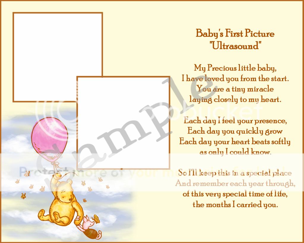 Classic Winnie the Pooh Baby Ultrasound first Picture Poem Scrapbook 